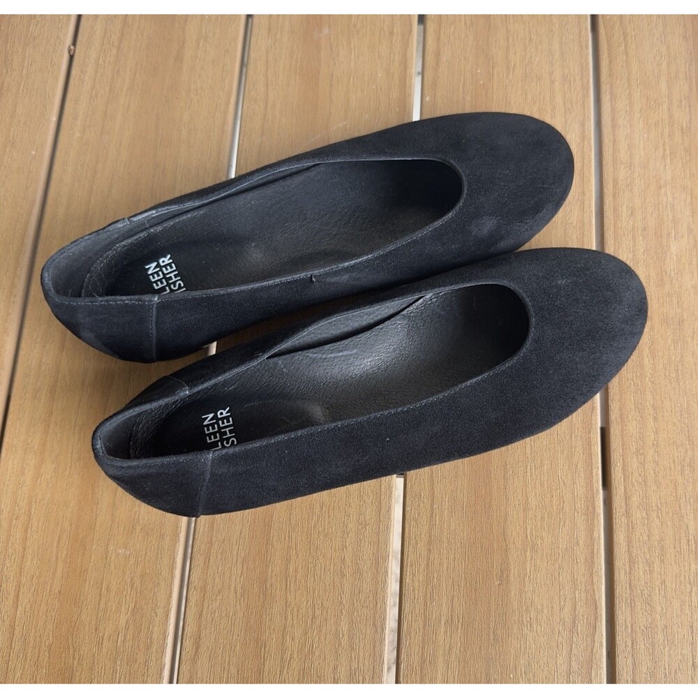 Eileen Fisher Women’s 7 Black Suede Ballet Flats Round Toe Minimalist Shoes